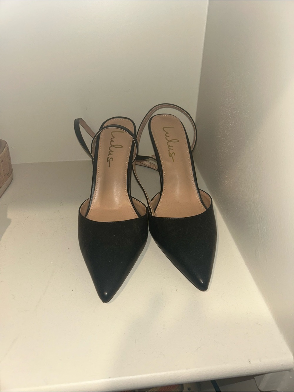 Lulu's Black Pointed Toe Slingback Heels